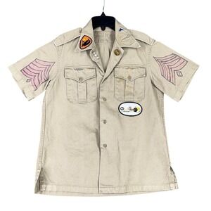 Vintage 60s Boy Scouts Khaki Uniform Shirt M Patches Short Sleeve Military Style